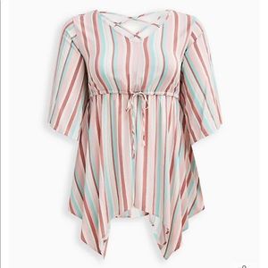 BABYDOLL TOP STRETCH CHALLIS STRIPE PINK